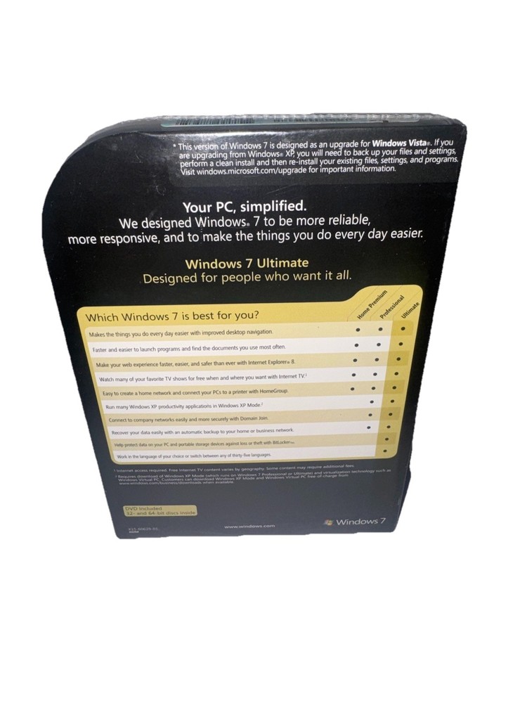 Microsoft Windows 7 Ultimate 32/64 Bit DVD -Full Retail Version -New sealed Box