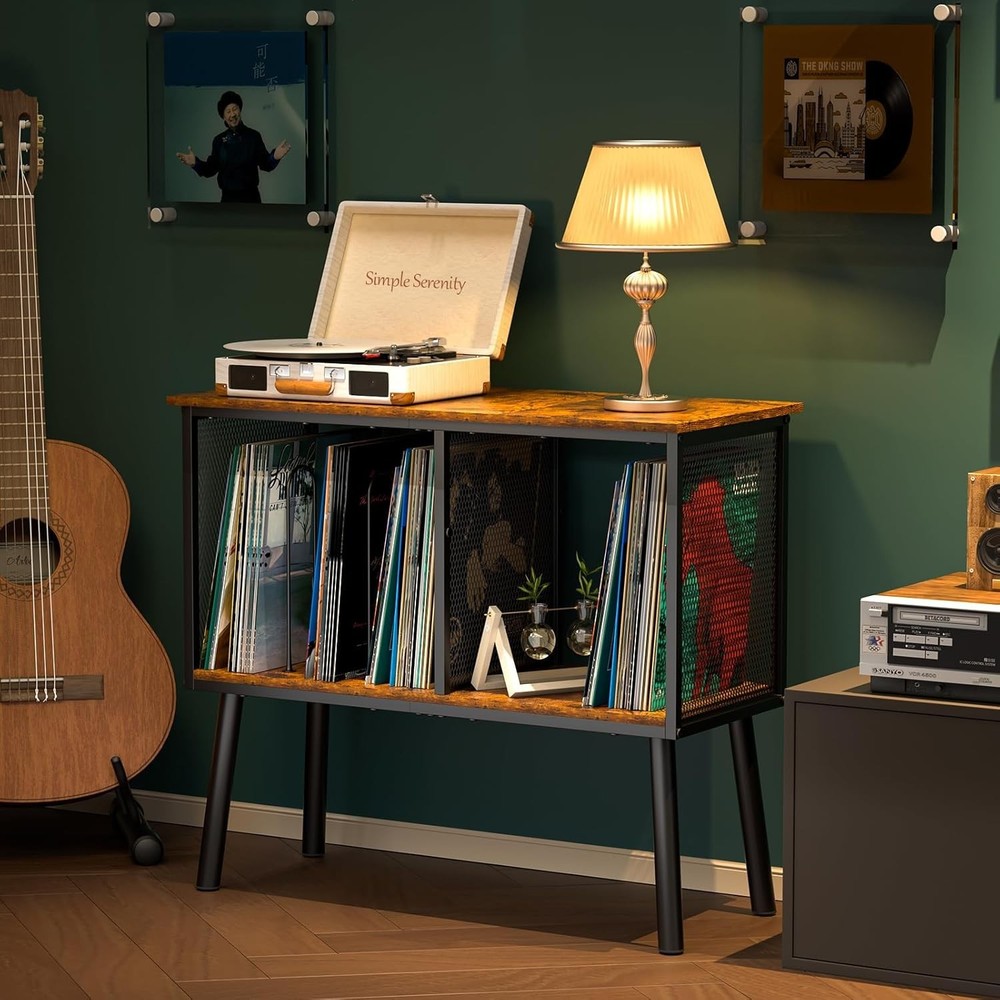 Record Player Stand with Adjustable Divider Turntable Stand End Table
