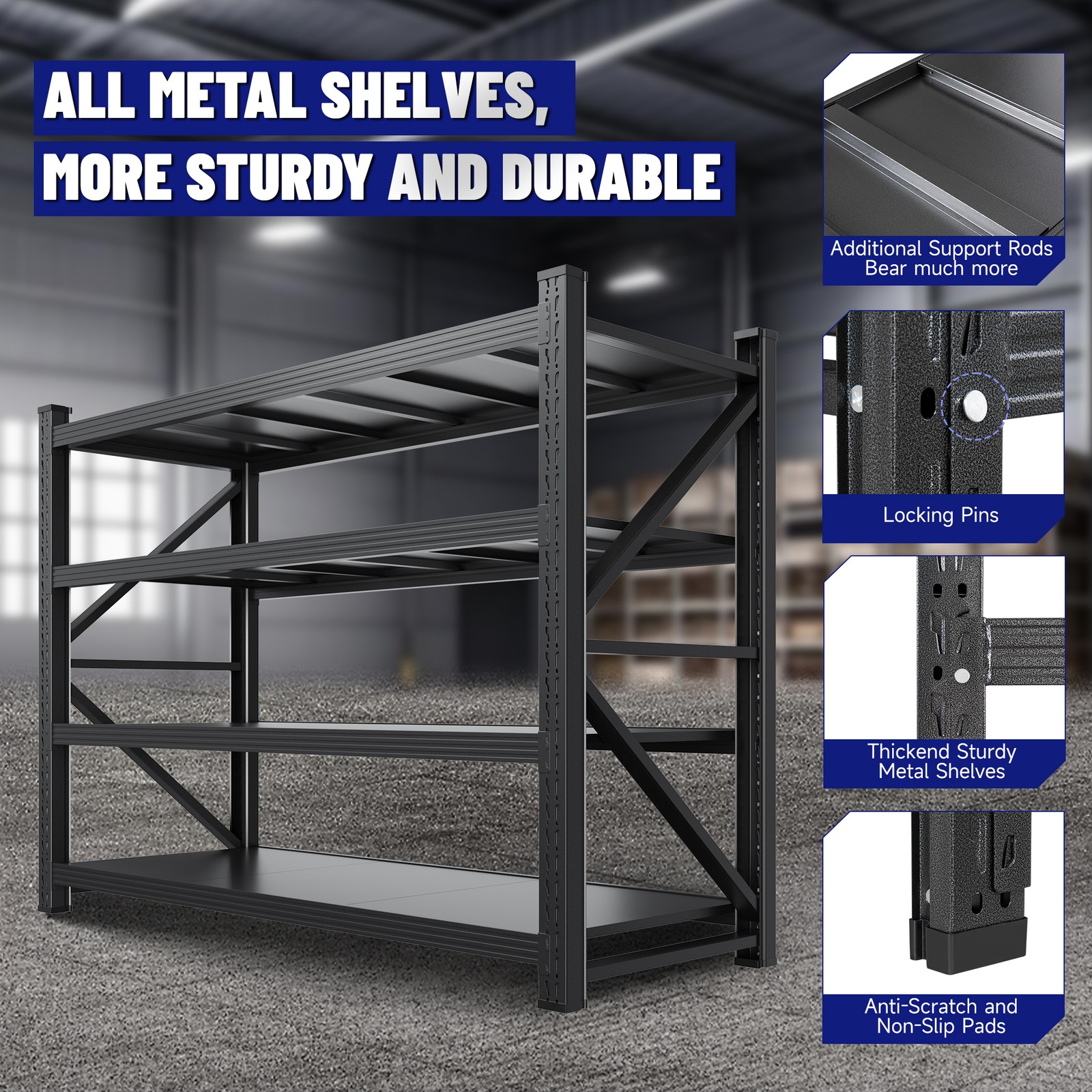STANI 4-Tier Adjustable Metal Garage Shelving 5000&3500LBS Capacity Storage