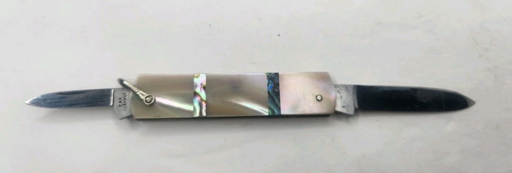 Antique ZAK GERMANY Rectangular Penknife Sectioned Pearl & Abalone Handles