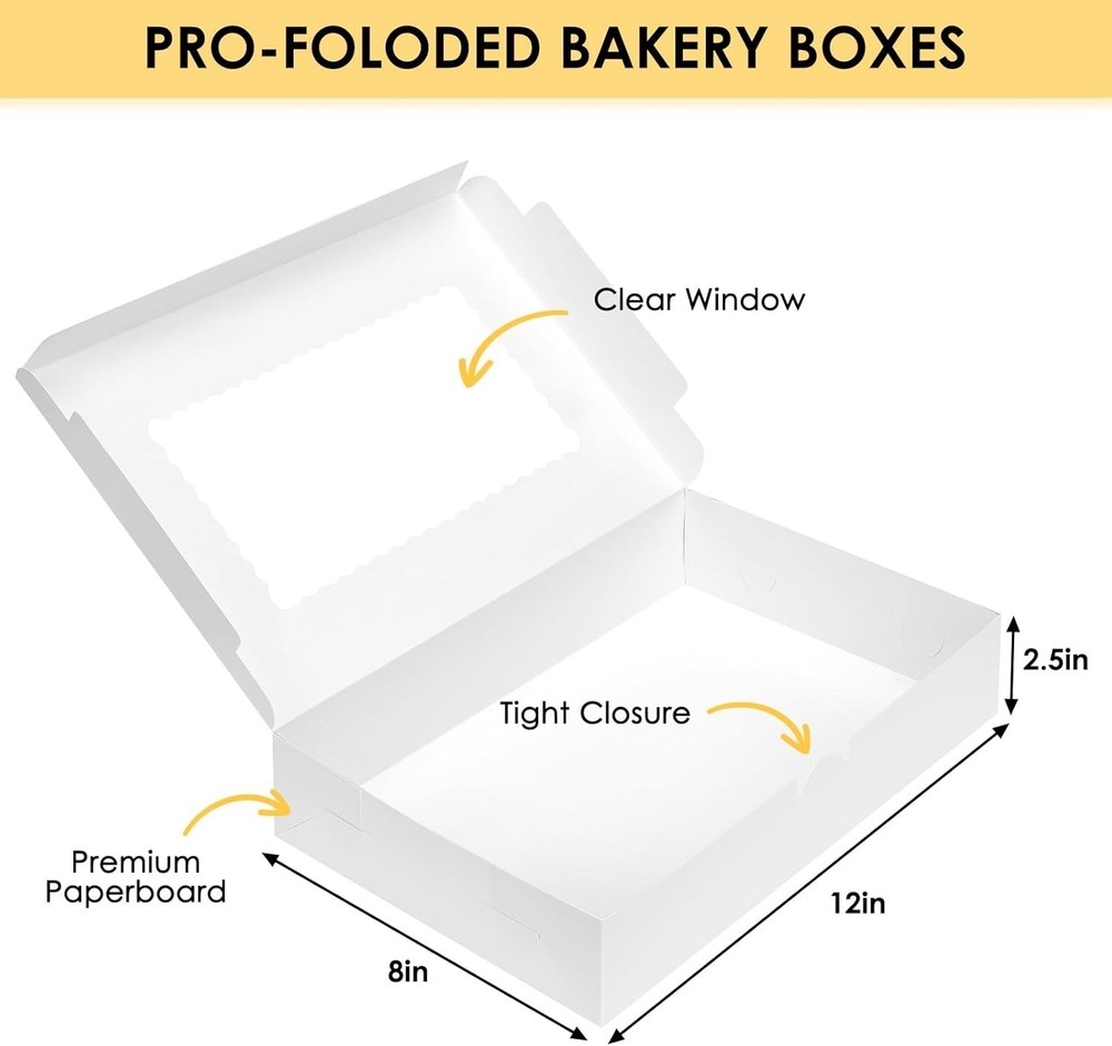 48pcs Bakery Boxes,12x8x2.5 Inches Cookie Boxes with 3 Style Window for Choco...