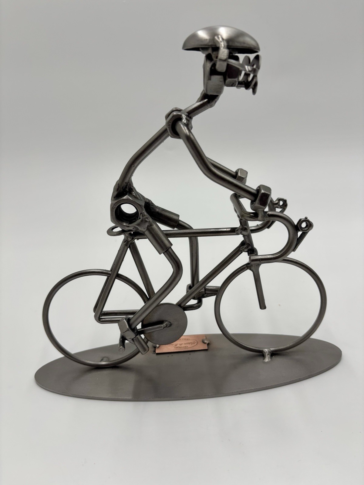Hinz & Kunst Cyclist Bicycle Rider Metal Sculpture, Handcrafted German Weld Art
