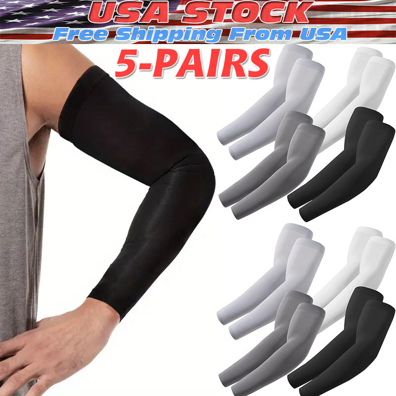 5 Pairs Cooling Arm Sleeves Cover UV Sun Protection Sports Outdoor For Men Women