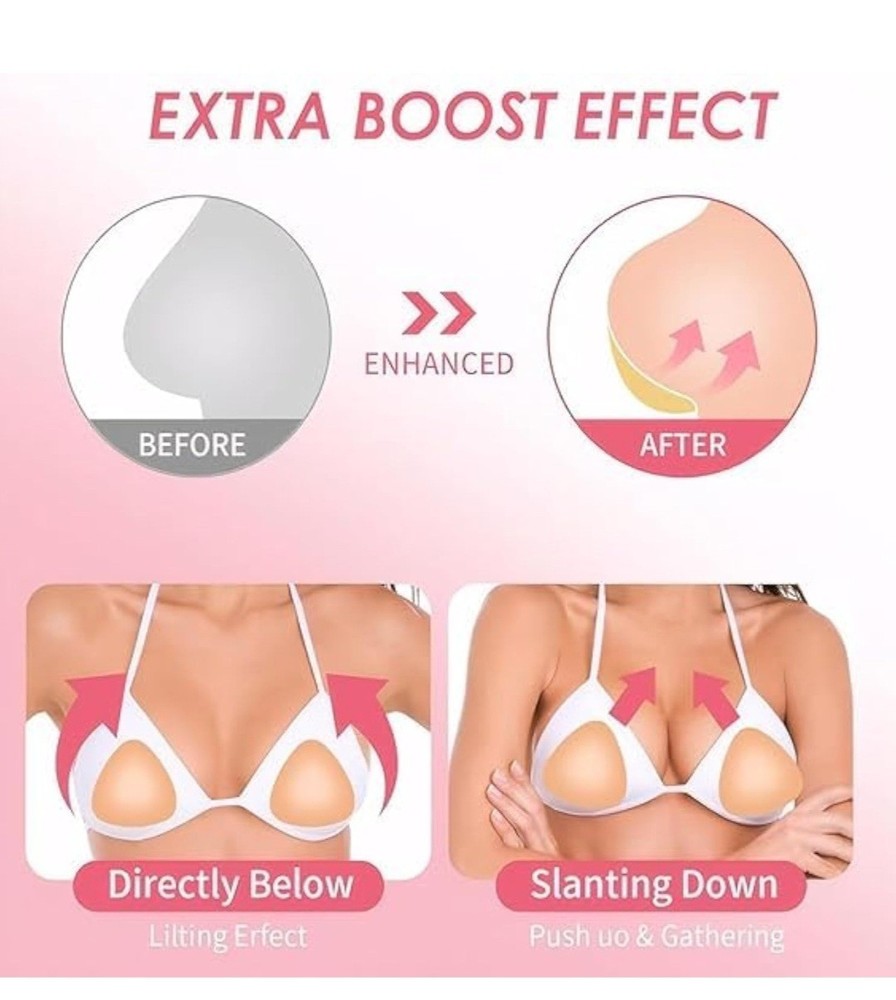 ENBAB Double-Sided Push Up Bra Inserts Triangular Beige Washable Reusable