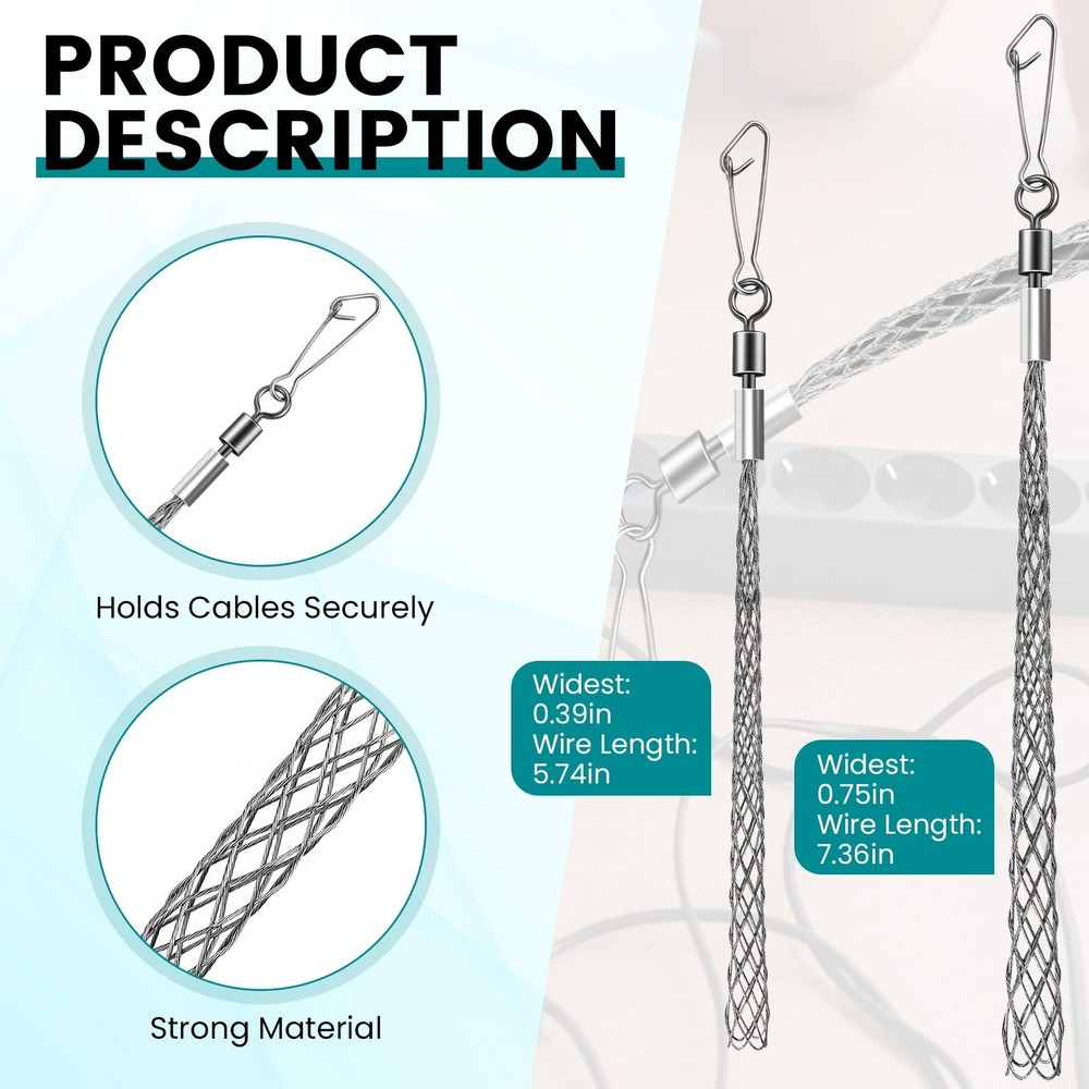 2 PCS Wire Pulling Grip Mesh Cable Pulls Metal Cable Puller Socks Wire Pullin...