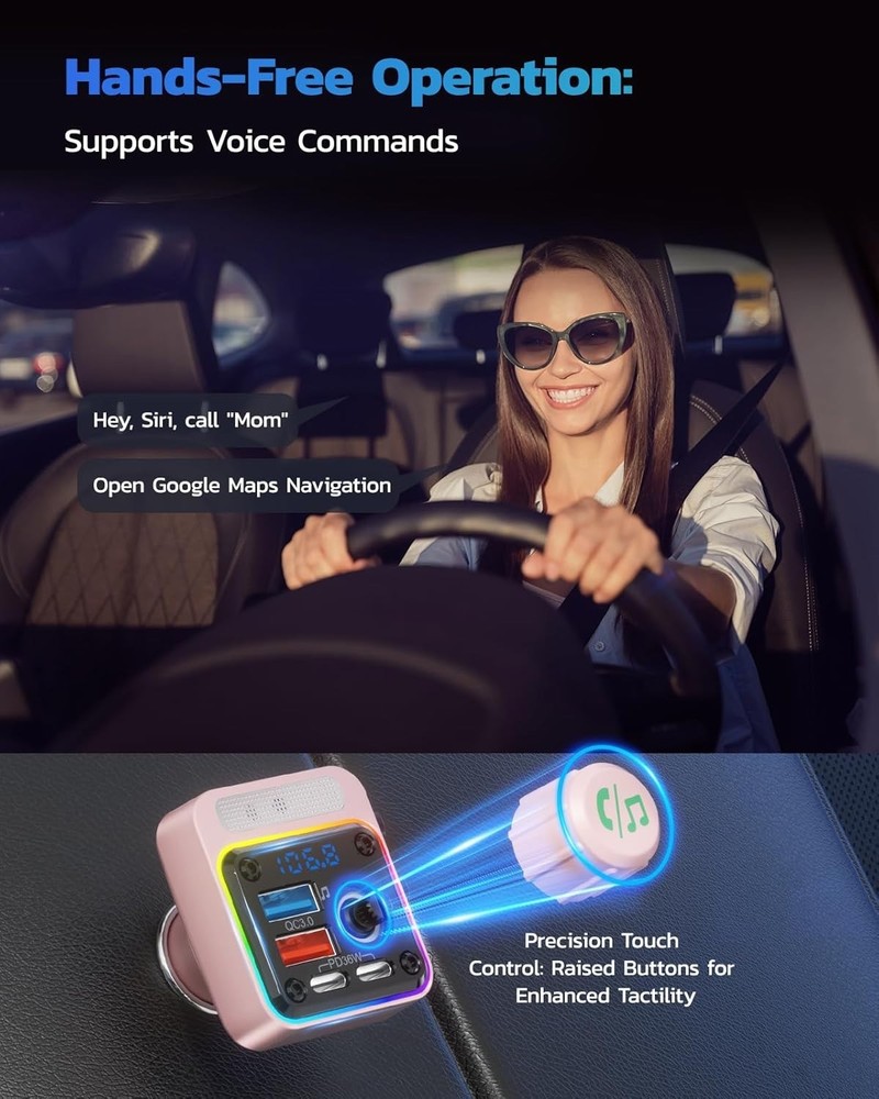 Efficient 54W Multi-Device Car Charger with Bluetooth 5.3 and Colorful Lighting