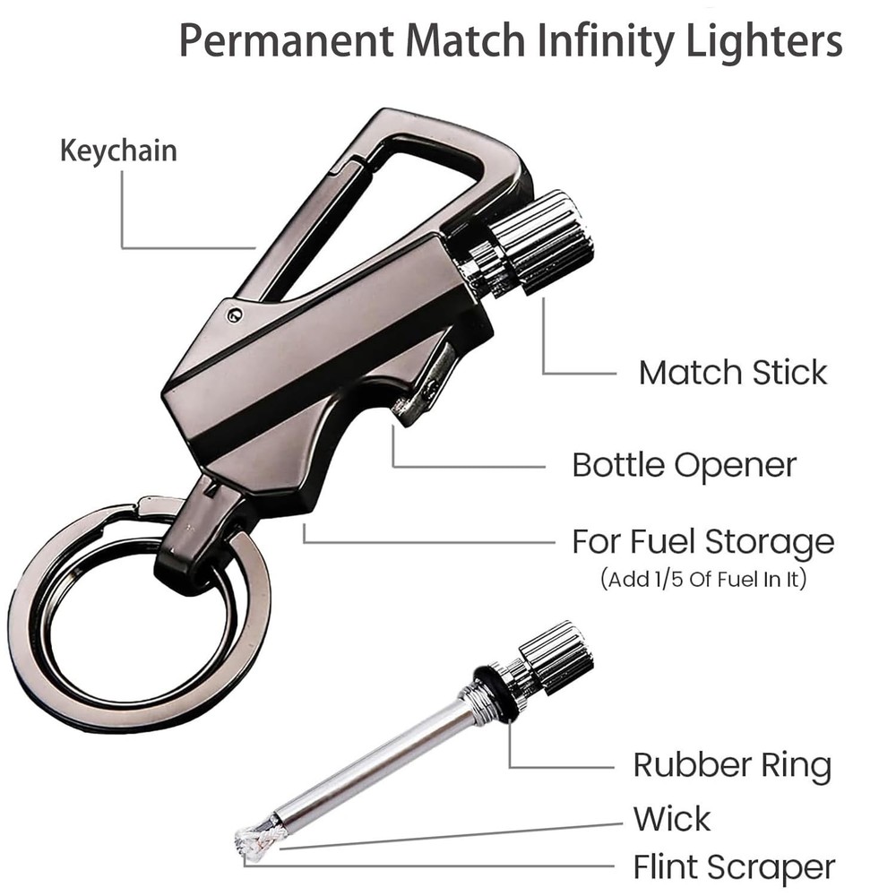 Permanent Match Infinity Lighter, Keychain Lighter with One Size, Black*2