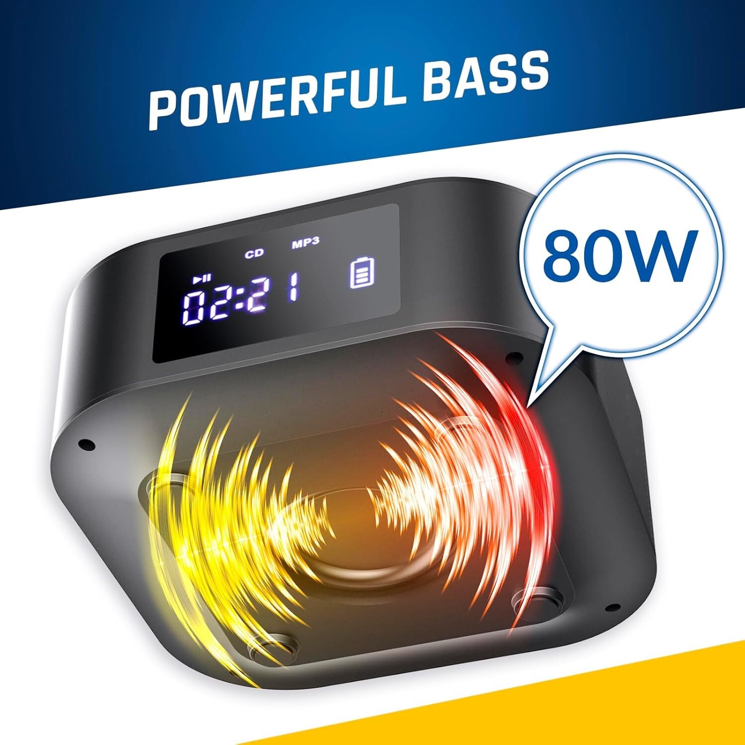 KLIM Boombox E1 - CD Player Portable Audio System, xtra BASS Subwoofer,FM,Remote