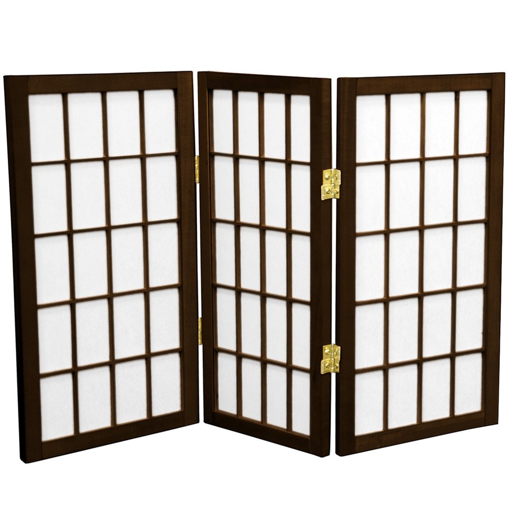 2 ft. Short Desktop Window Pane Shoji Screen - Walnut - 3 Panels