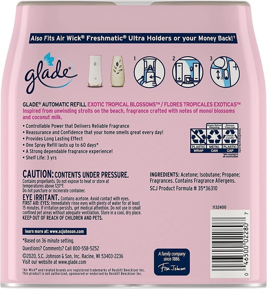 Glade Automatic Spray Refill 2 ct, Exotic Tropical Blossoms, Automatic Spray...