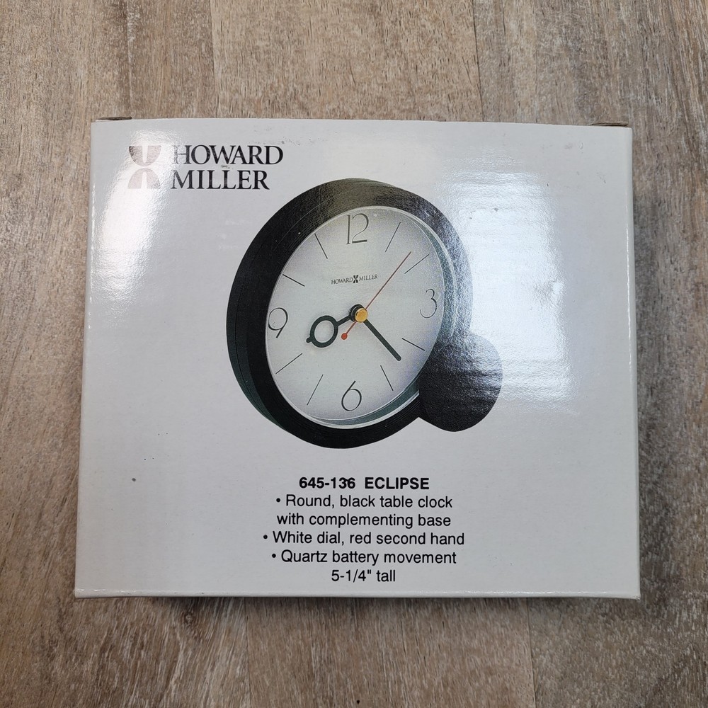 Howard Miller Round Black Table Clock  645-136 Eclipse - New!