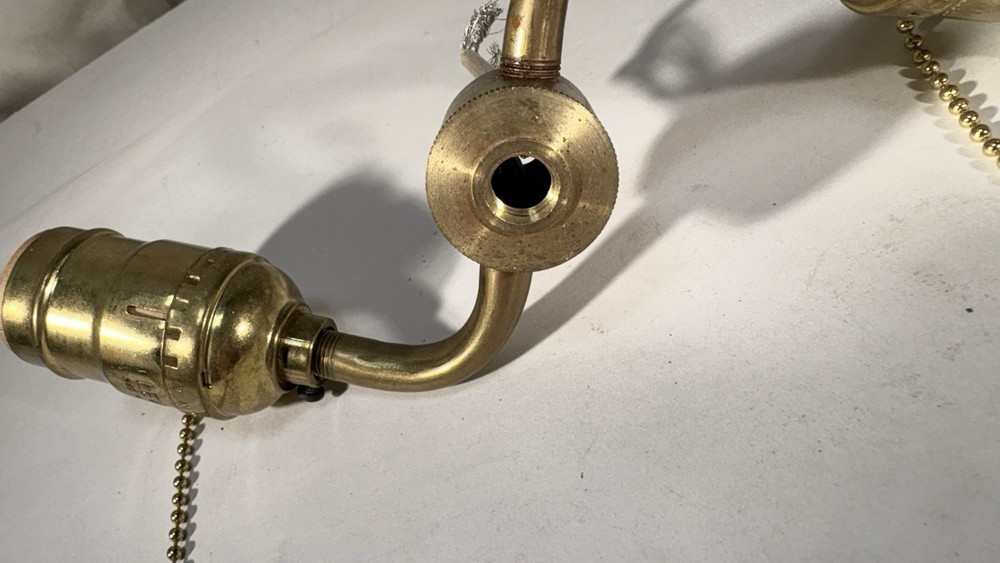 Vintage two light brass bulb pull chain lamp cluster wired K