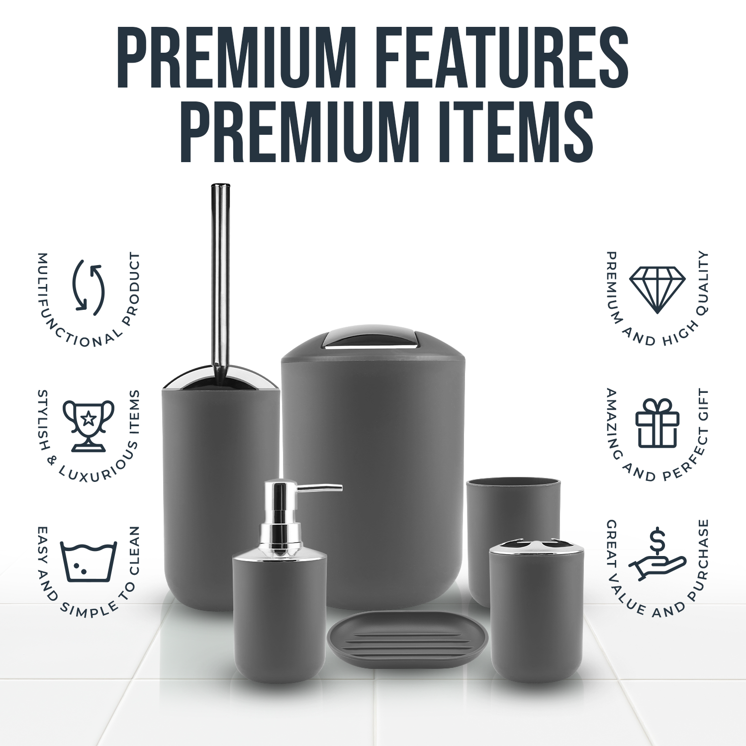 12 Piece Bathroom Accessories Set Shower Curtain 3 Rugs Toilet Brush and More