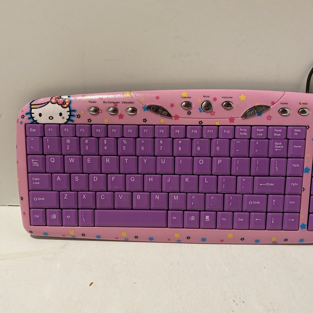 Hello Kitty USB Keyboard Pink Purple 11 Internet Hot Keys Function Keys Keypad