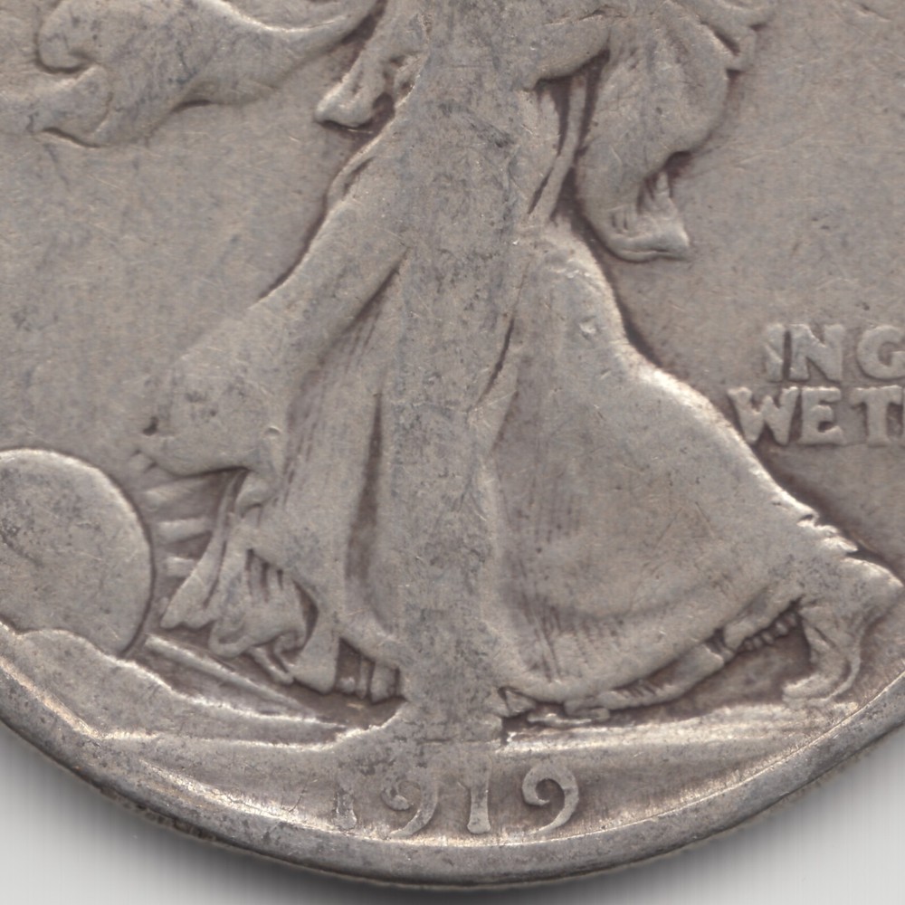 1919 S Walking Liberty Half Dollar, VG+