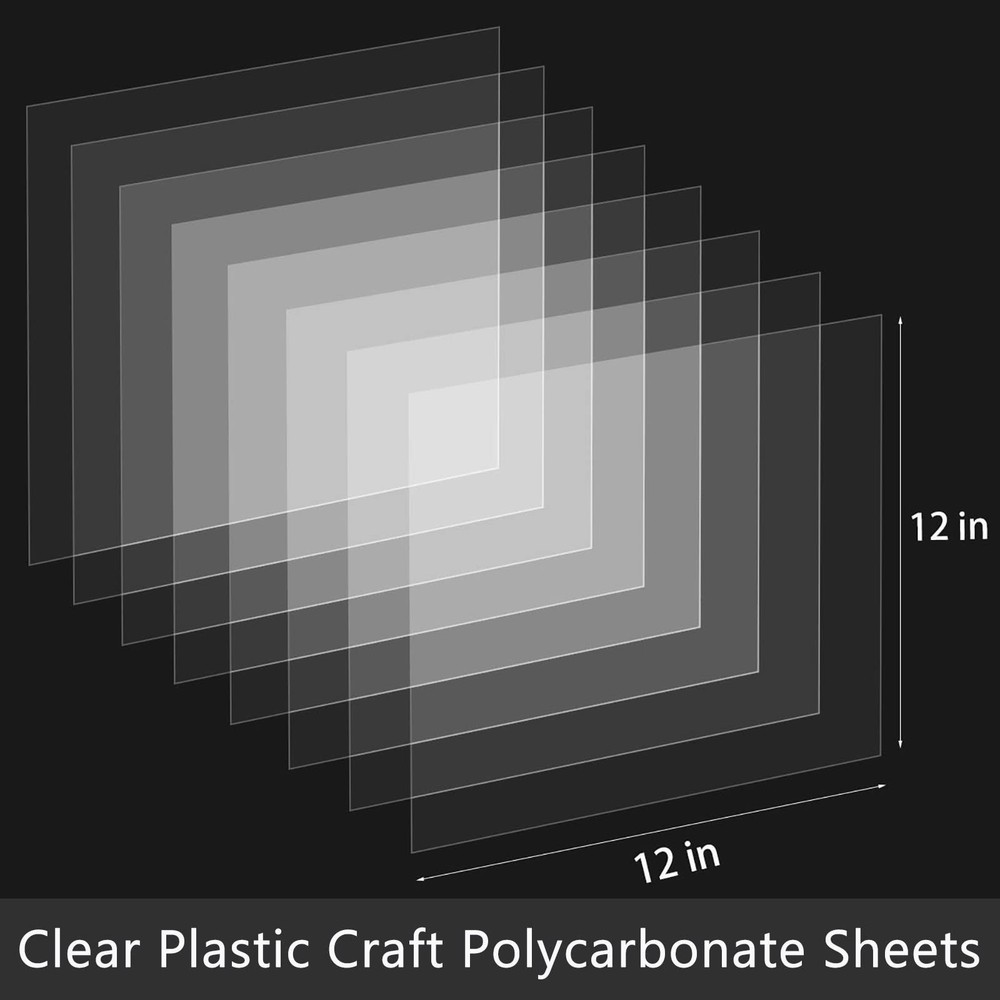 5 Pack 12x12x.02” Clear Plastic Sheet, Plexiglass Craft Plastic Sheets PET