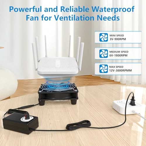 IP67 Waterproof Small 12V Variable Speed Computer Fan with AC Plug, 110V 120V