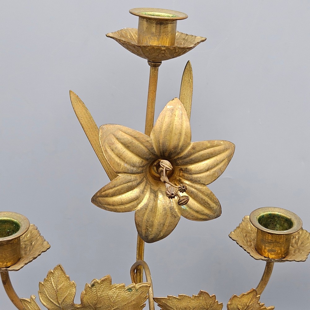 Pair Gilt Brass Foliform Candelabra