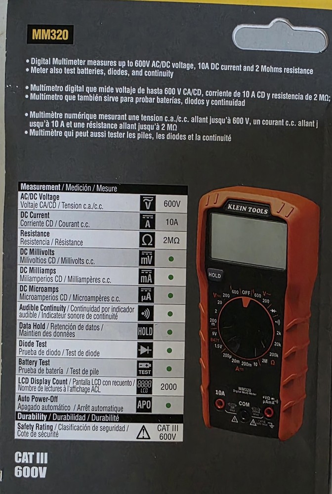 Klein Tools 25KIT1 Electrical Test Kit w/ MM320 Multimeter & Voltage Tester New