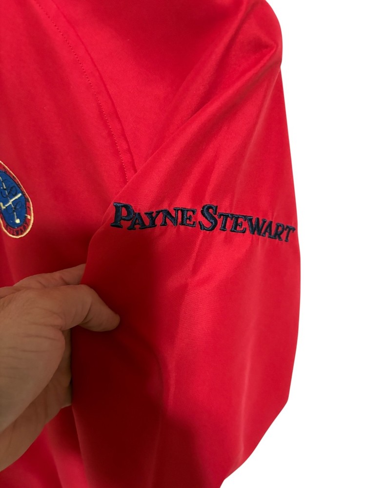 Payne Stewart Pullover Jacket Size Large Golf Red Polyester Windbreaker Logos