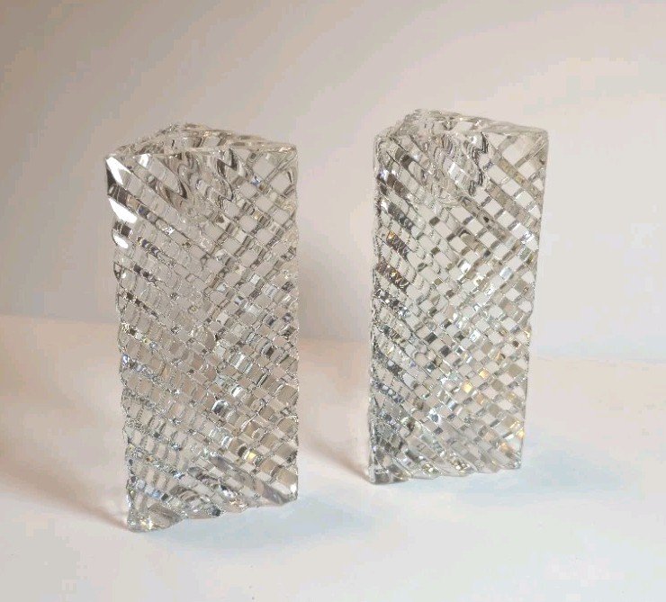 Rogaska Crystal Triangular Candle Holder/ Cut Ribbed Pattern / 5"