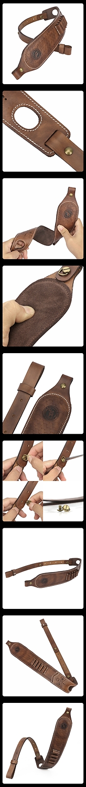 TOURBON 2 Points Genuine Leather Gun Sling Rifle Ammo Carry Strap Rest Hole