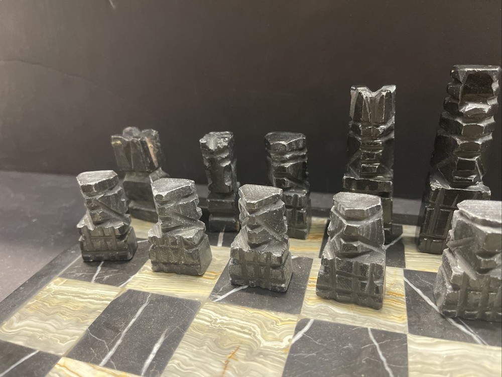 Aztec hand carved stone/marble chess set