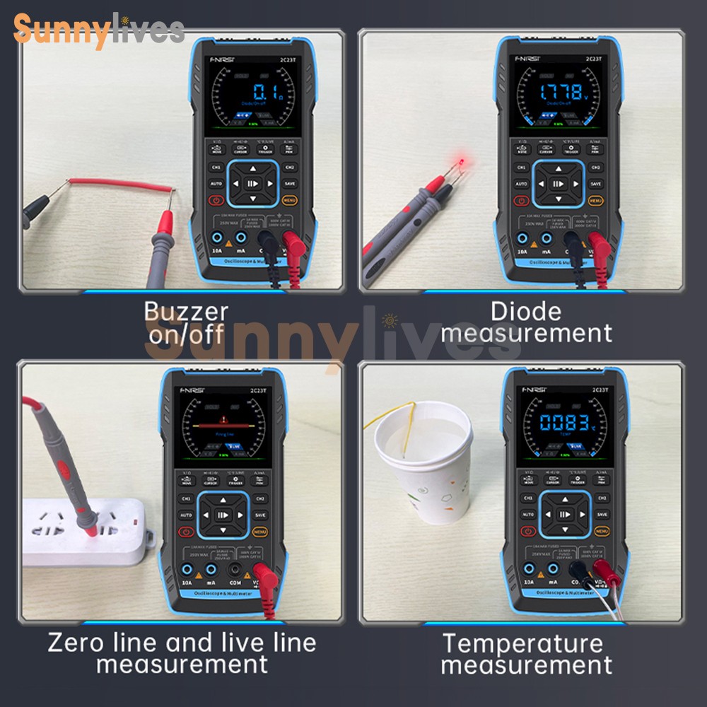 FNIRSI 2C23T+P6100 Digital LCD Oscilloscope Multimeter Function Signal Generator