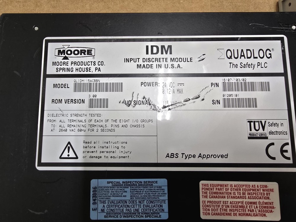 MOORE QLIDM115ACBBN QUADLOG, ROM VERSION 3.00, REV:2, IDM INPUT DISCRETE MODULE,