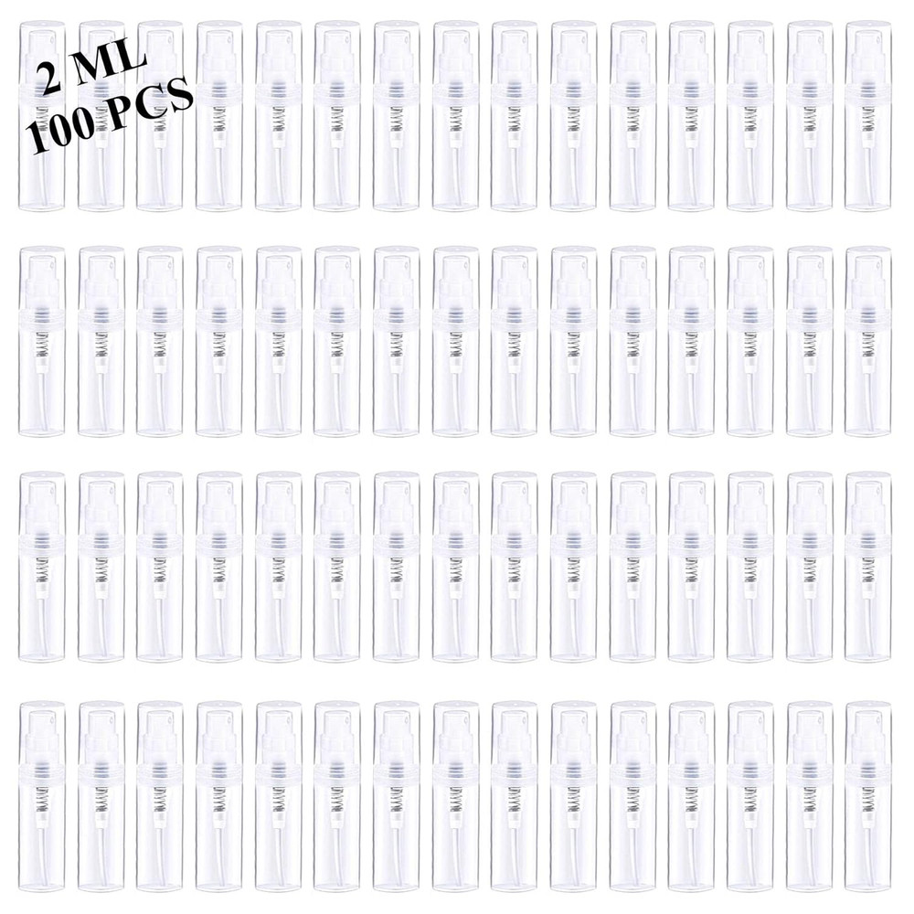 Mini Spray Bottle 100PCS 2ML Clear Plastic Empty Sample Containers Fine Mist Per