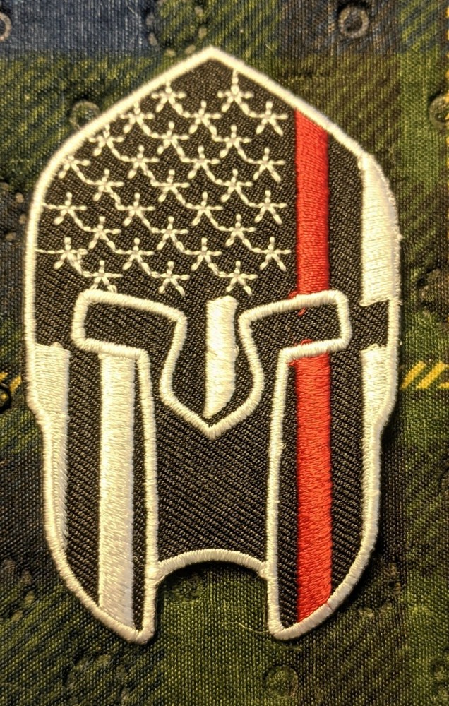 Spartan Helmet Patch Red Stripe Embroidered Biker Patch