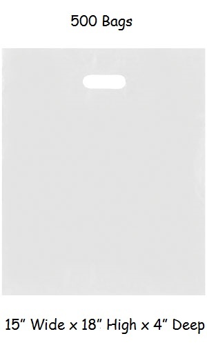 Clear Bags Plastic 500 Frosted Merchandise Shopping Handles Frosty 15” x 18 x 4”