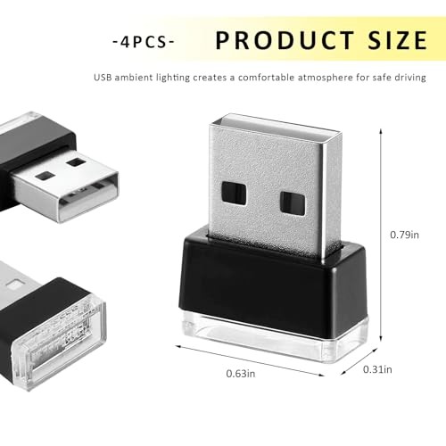 4PCS USB LED Car Interior Atmosphere Lamp, Plug-in USB Interface White+Ice Blue