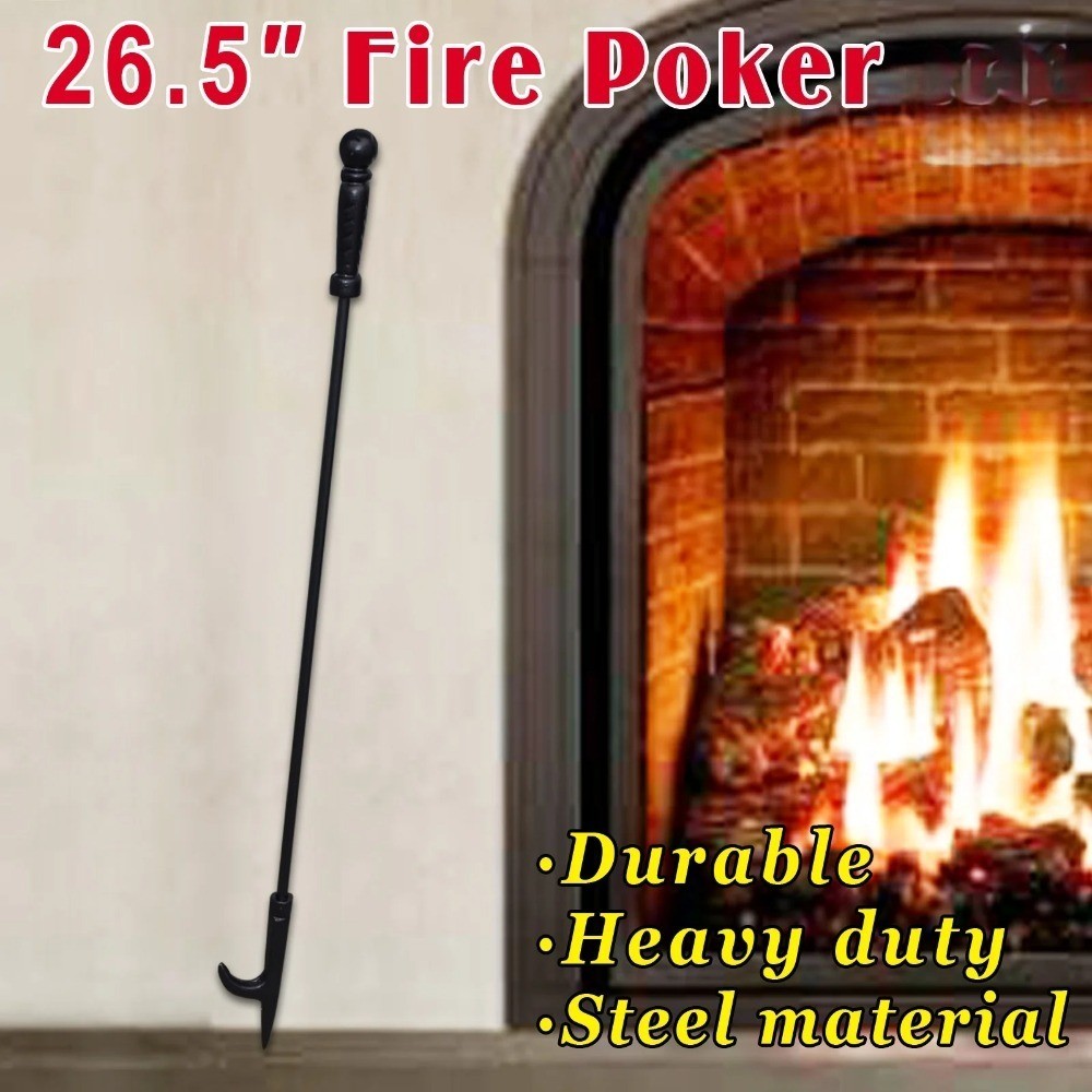 Extra Long Black Steel Fireplace Tool