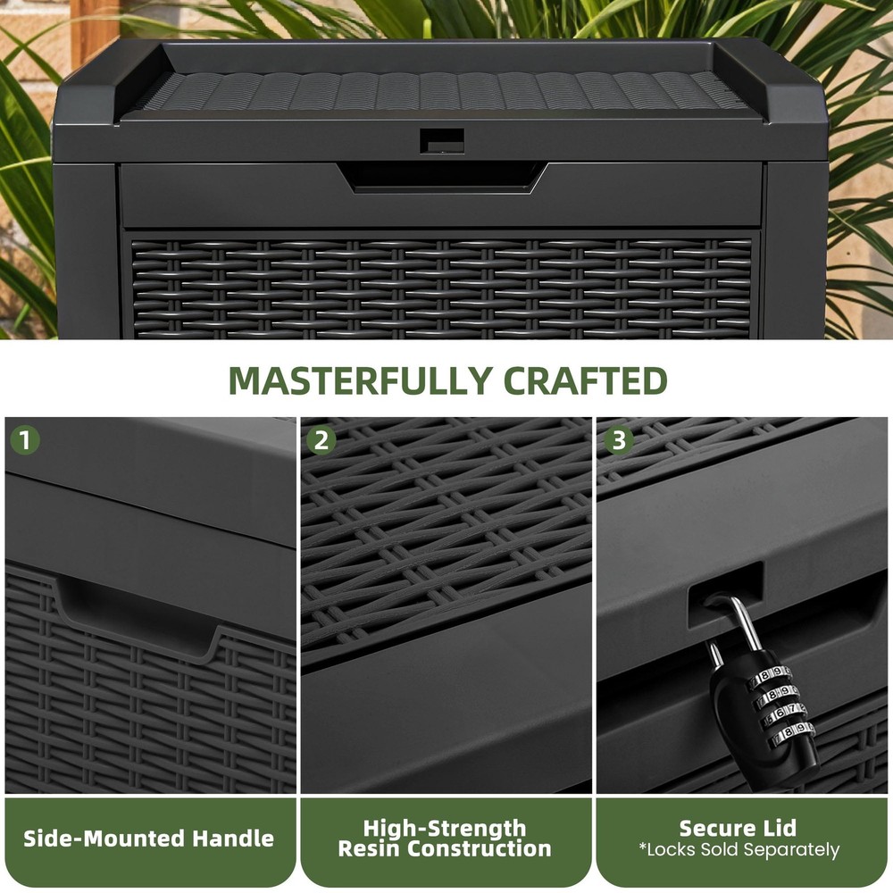 Outdoor Lockable 32 Gal Resin Deck Box, Storage Box with Lockable