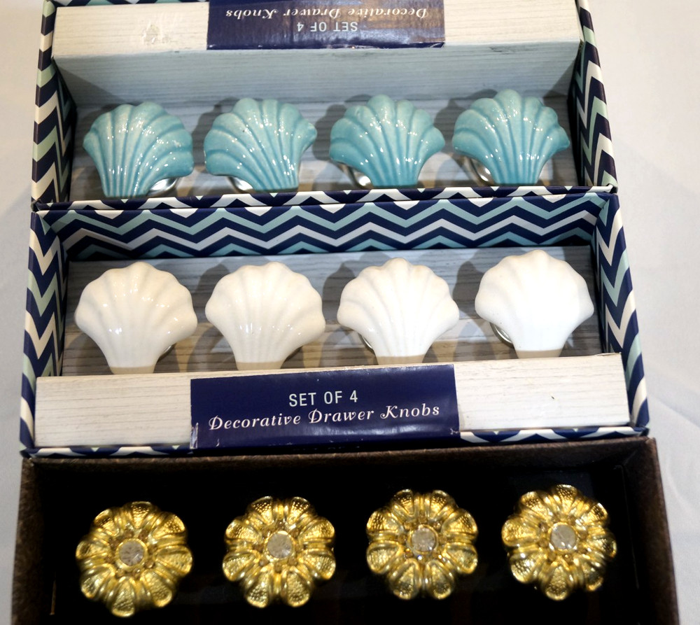 Home Essentials Ceramic Seashell or Floral Gemstone Decorative Drawer Pull Knobs