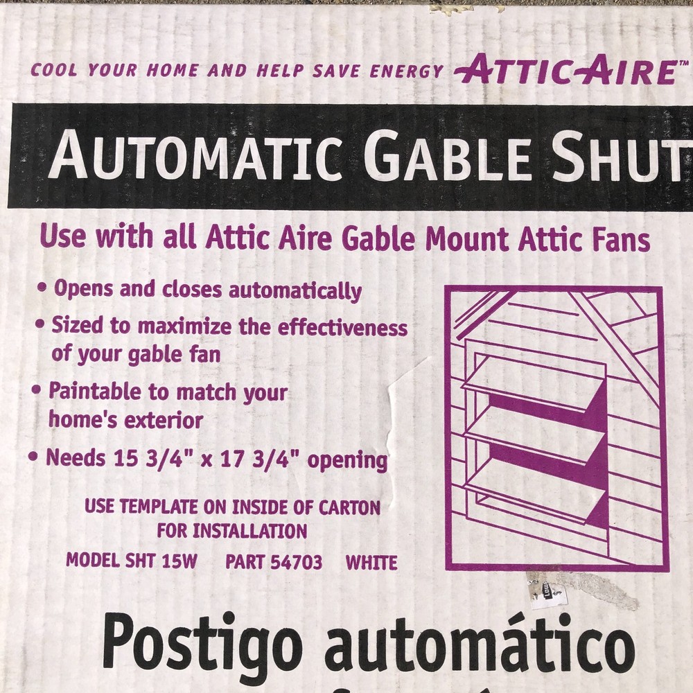 Automatic Gable Vent Shutter Square White Paintable Plastic SHT15W Attic Aire