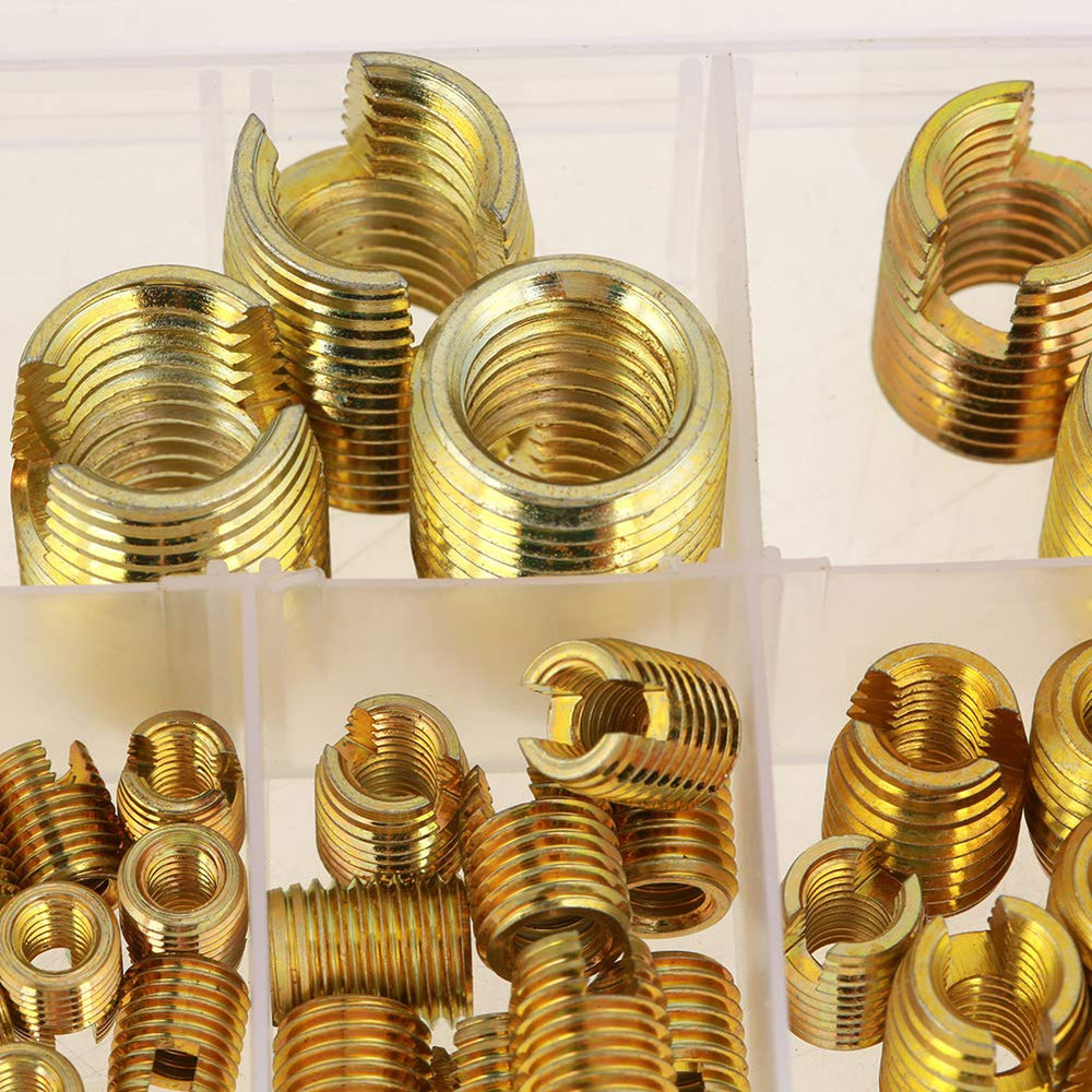 Self Tapping Inserts Threaded Kit, 50Pcs Brass Slotted Thread Inserts Pressed in