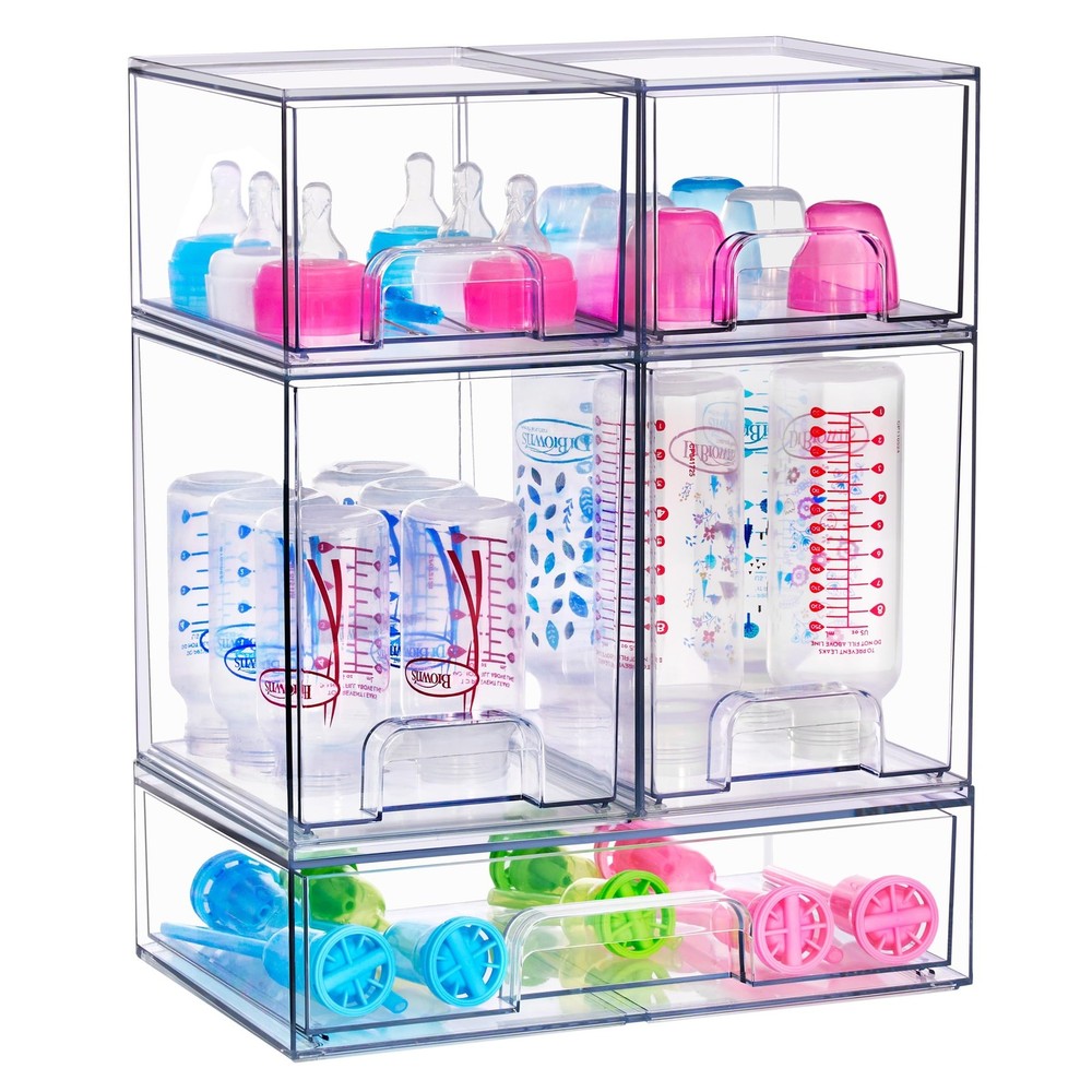 Sorbus Stackable Acrylic Storage Drawers – 2 Small + 2 Tall + 1 Wide ̵