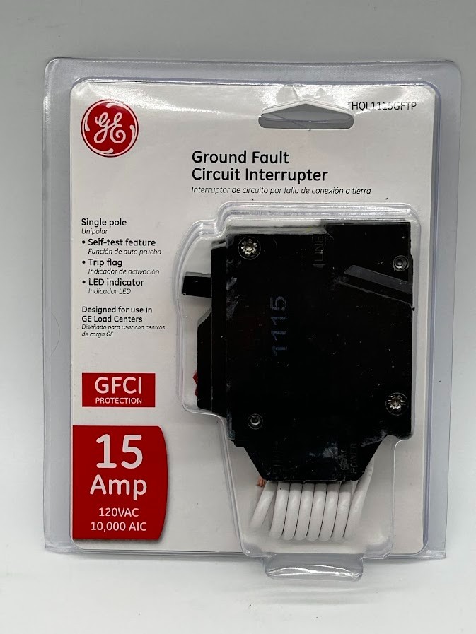 GE 15 Amp Single Pole Ground Fault Breaker with Self-Test GFCI THQL1115GFTP New