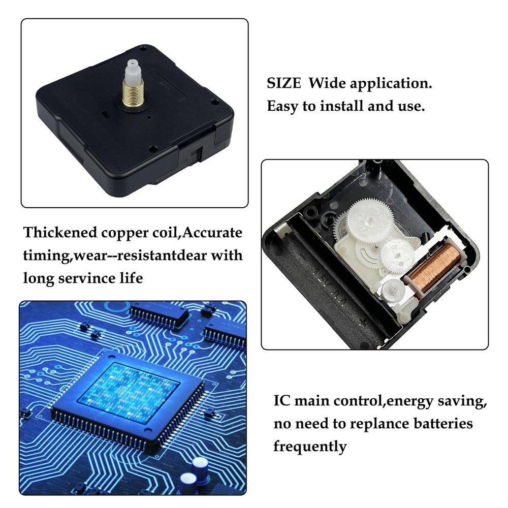 Clock Mechanism Replacement,Quartz Battery thread length 3/8 inch, Black