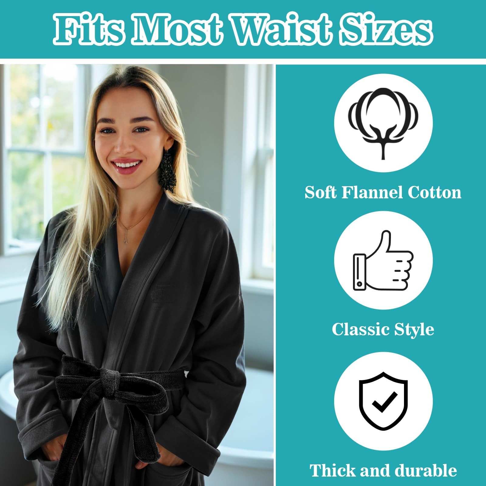 Soft Flannel Bathrobe Replacement Belt Unisex Adjustable Robe Tie Black 67"