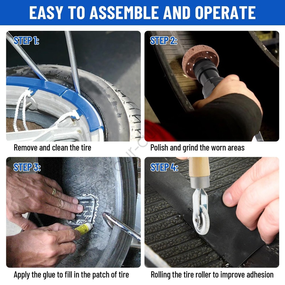 2500 RPM Tire Buffer & Repair Kit: Includes Scraper, Roller, Buffing Wheel