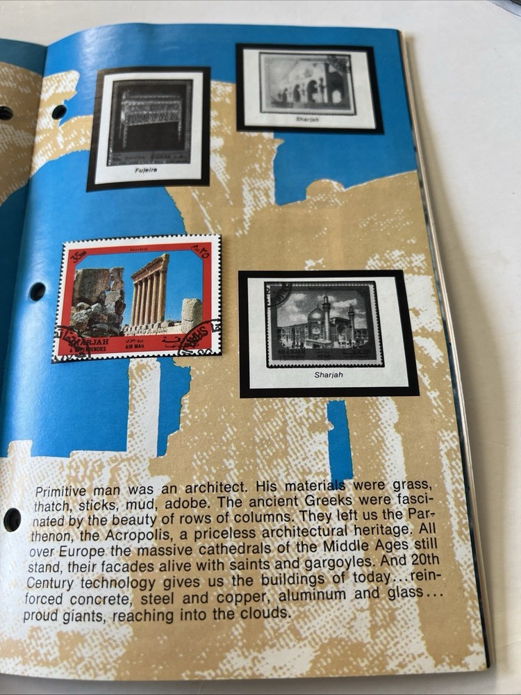 Vintage 1974 USPS Masterworks Stamp Album w/40 Hinged Used Stamps In Book