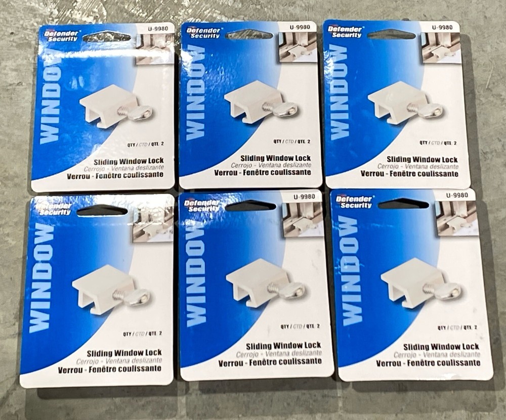 Defender Security Sliding Window Lock U-9980 Silver 6-Pack New