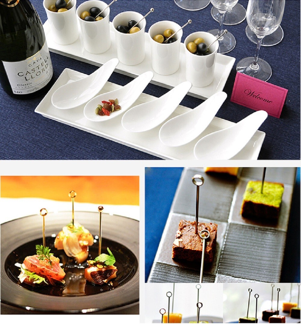 8 Pcs Stainless Steel Cocktail Pick - Premium Martini Olive Toothpicks for Drink