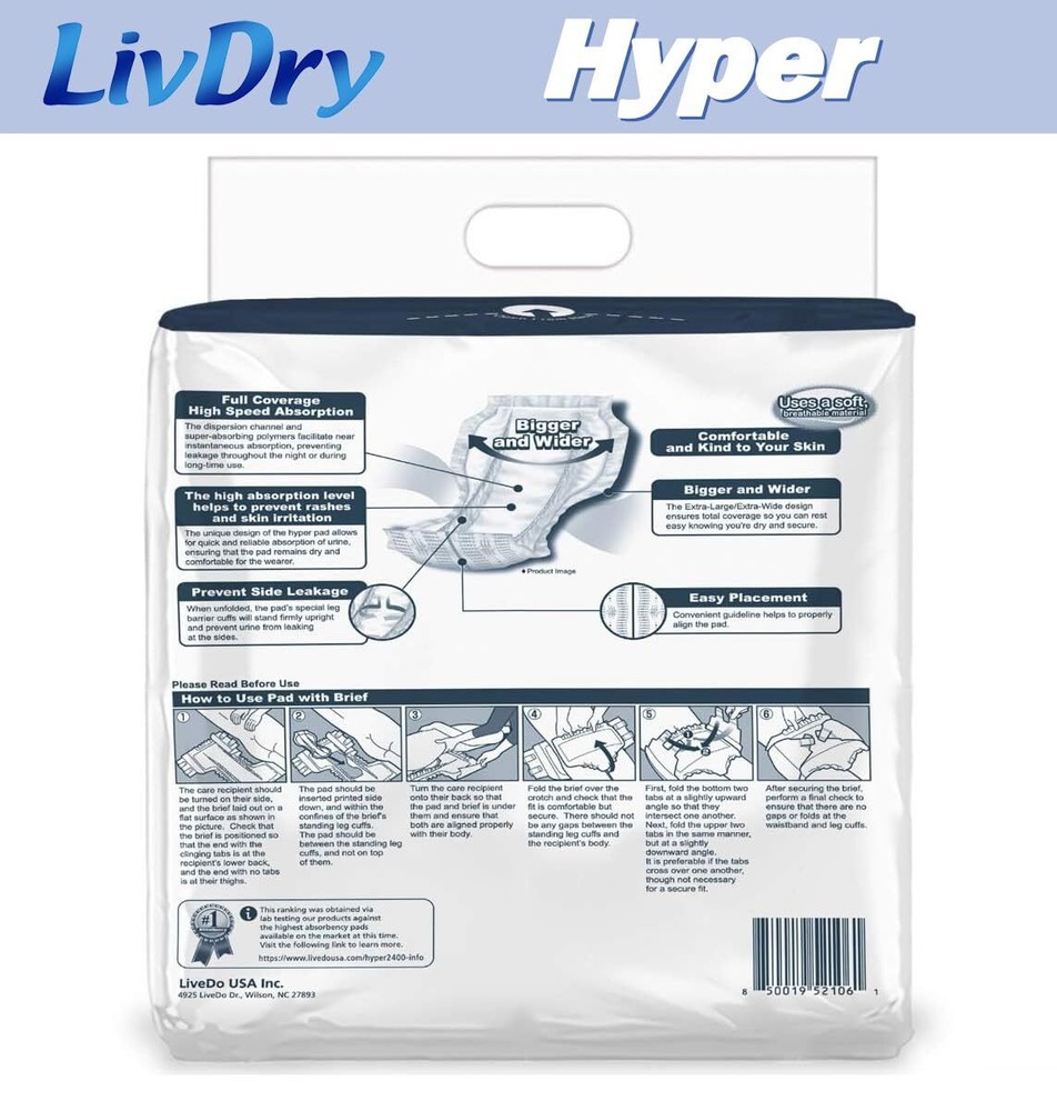 Hyper 2400 Incontinence Pads 18 Count Comfortable Leak Proof Inserts