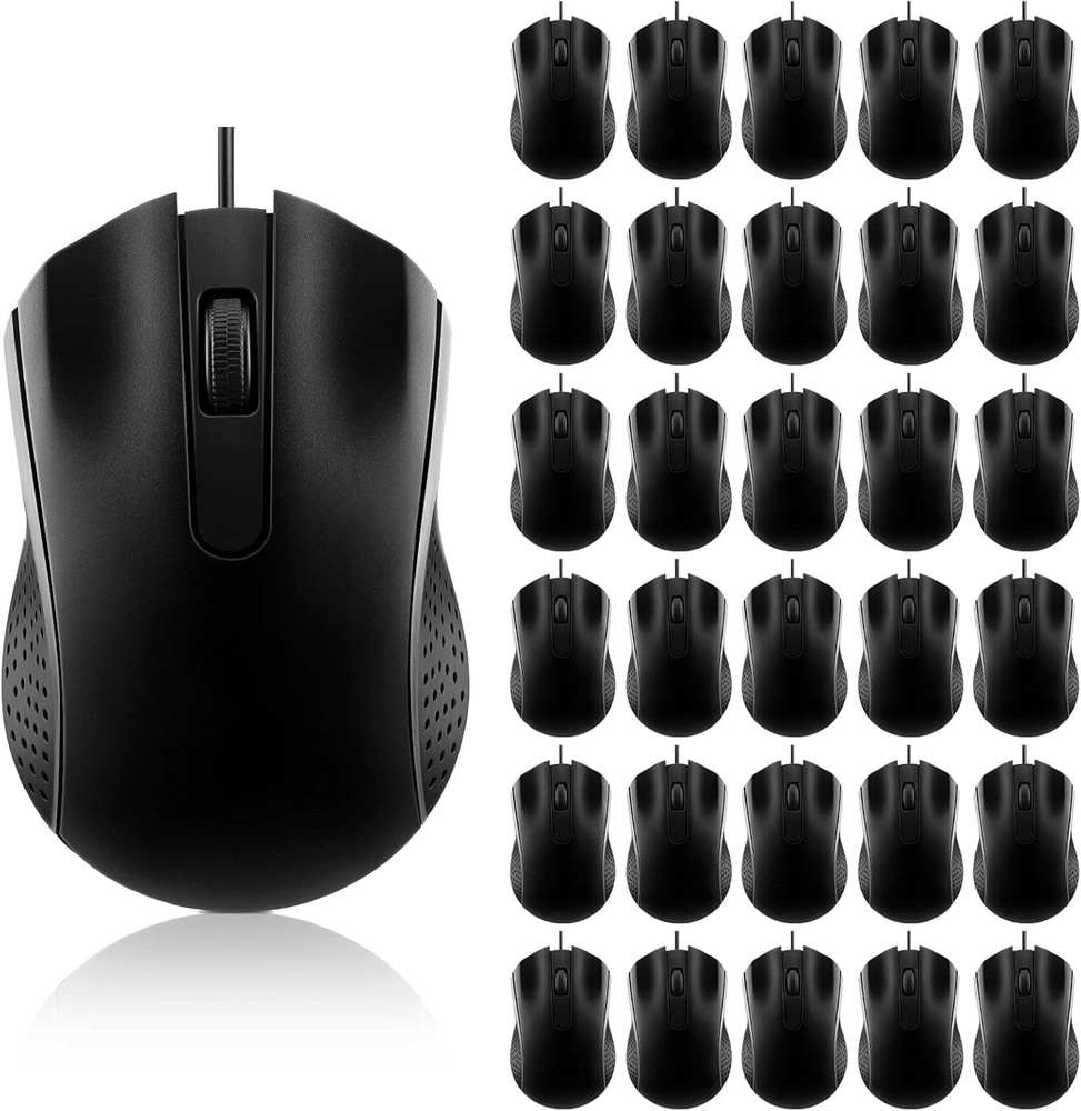 Bonuci 30 Pcs USB Wired Mouse Computer 3 Button Mice Bulk Corded Black