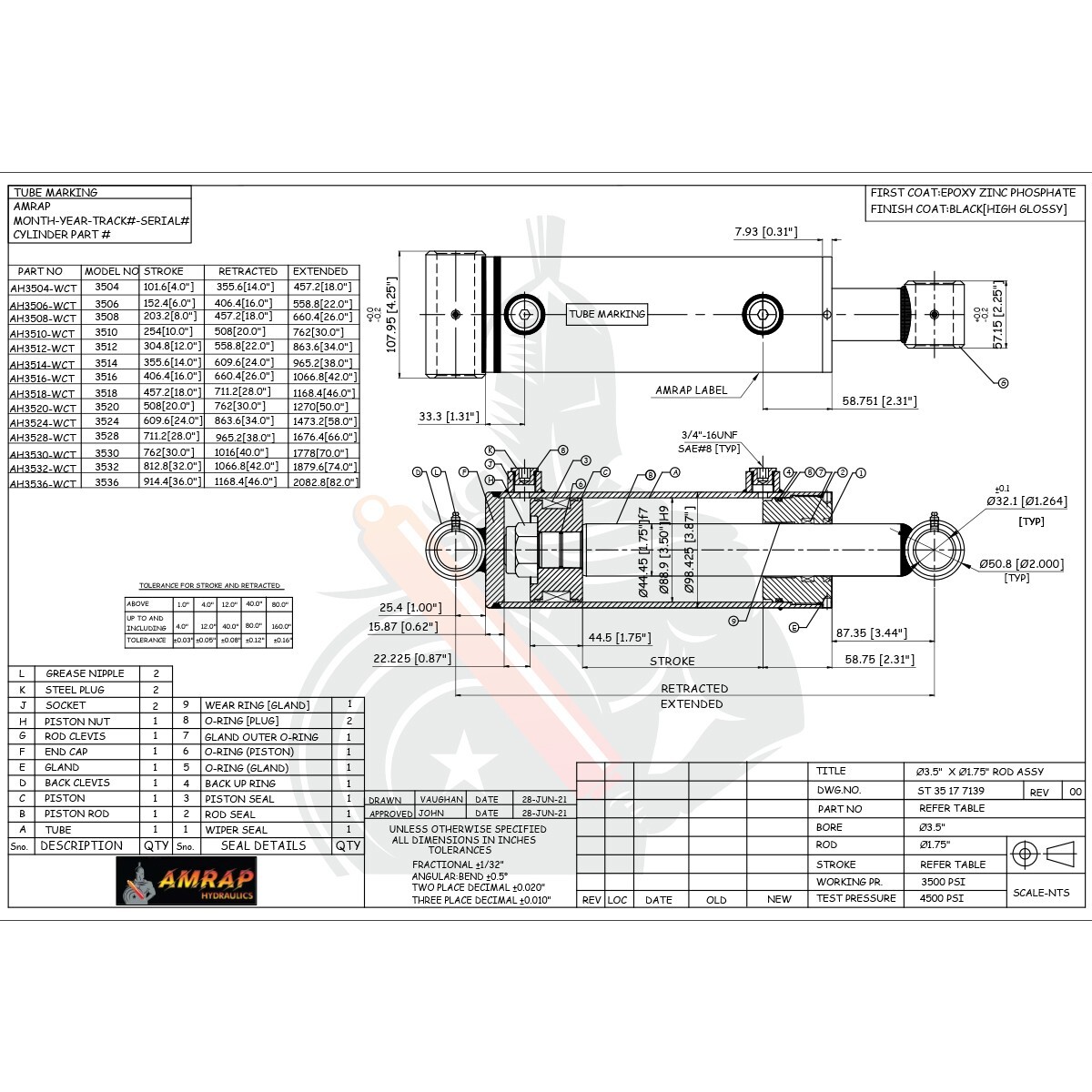 3.5x14 Hydraulic Cylinder-3.5" Bore, 14" Stroke -Welded Cross Tube Cylinder(new)
