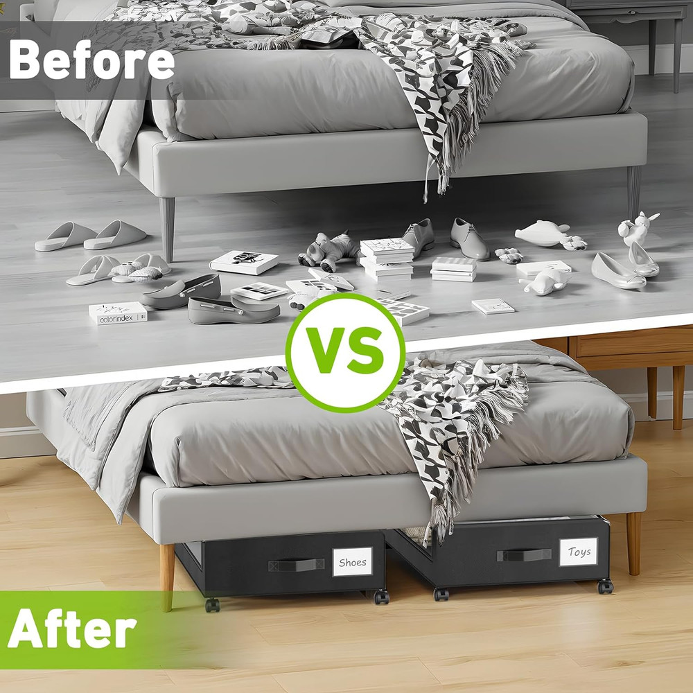 under Bed Storage with Wheels, 2-Pack under the Bed Storage Containers with Lids